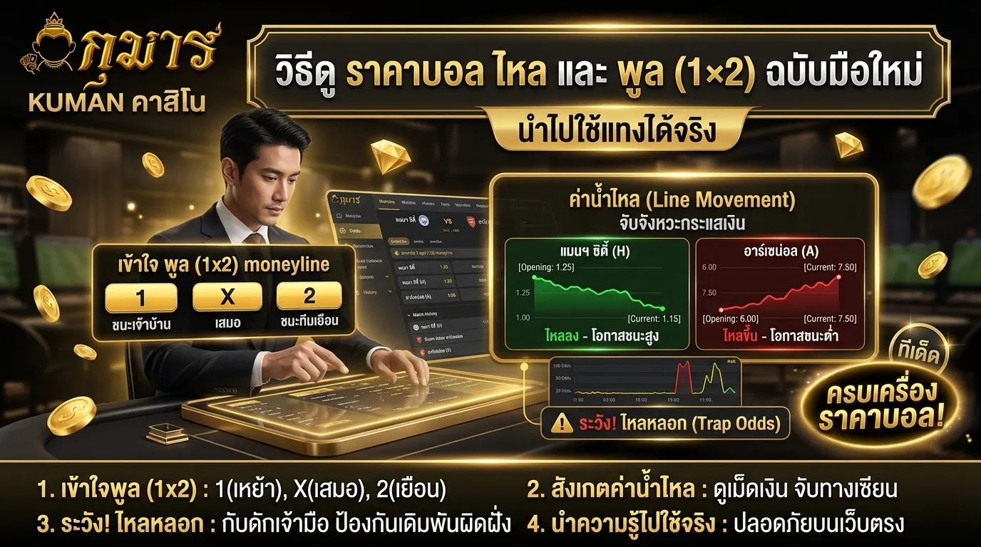 วิธีดูราคาบอลไหล และพูล 1x2 ฉบับมือใหม่